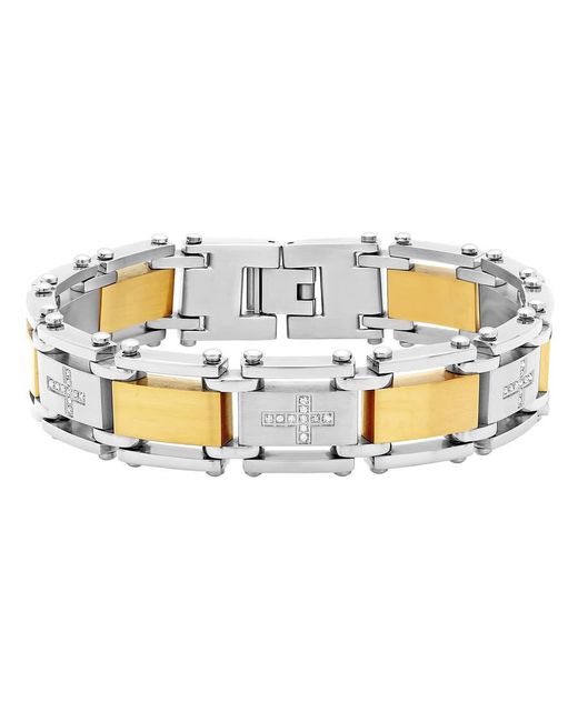 Robert Alton Metallic 1/4Ctw Diamond Stainless Steel With Finish Cross Link Bracelet for men