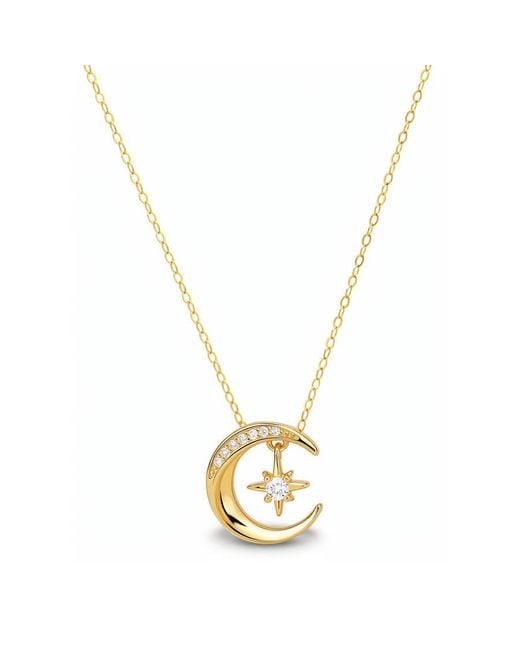 Kylie Harper Metallic 14K Over Dangling Moon & Star Cz Pendant
