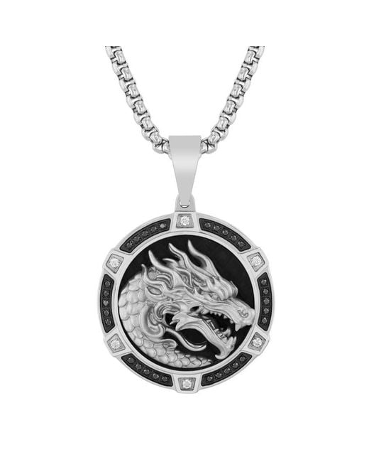 Robert Alton Metallic 1/3Ctw Diamond Stainless Steel & Finish Dragon Pendant for men