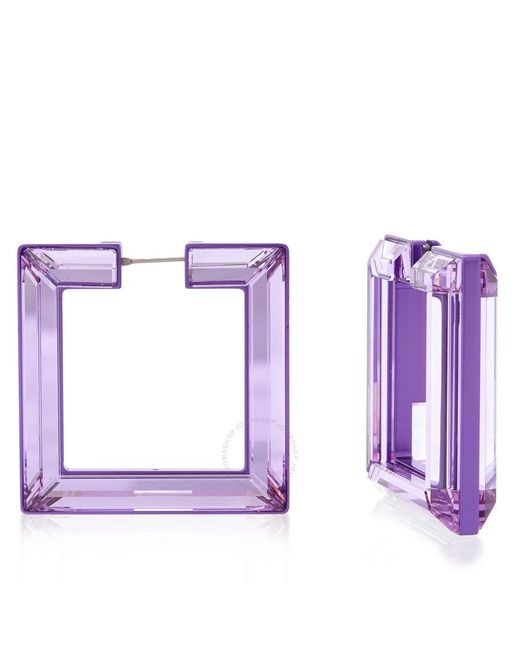 Swarovski Purple Lucent Square Shape Hoop Earrings