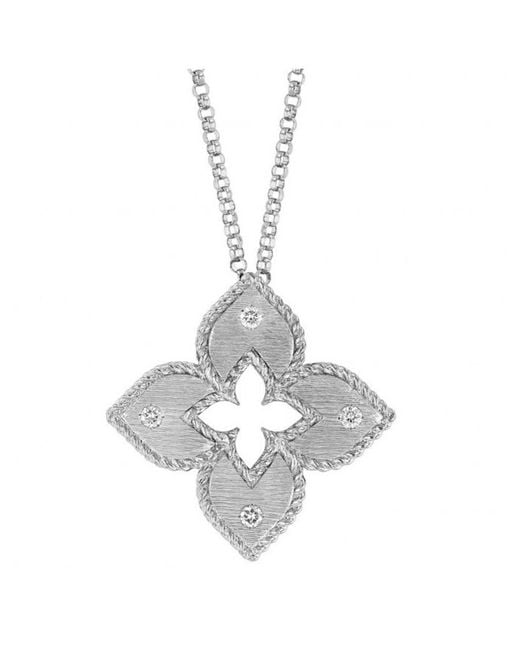 Roberto Coin Metallic Venetian Princess Flower Pendant With Diamonds, 18" for men