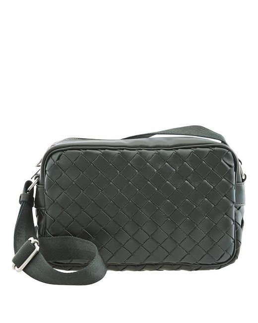 Bottega Dark Green Intrecciato Leather Small Camera Bag for Men