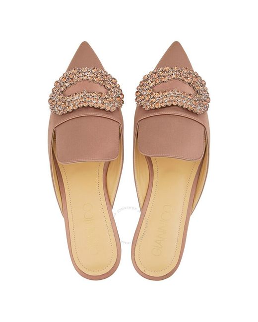 Giannico Brown Crystal-embellished Daphne Slippers