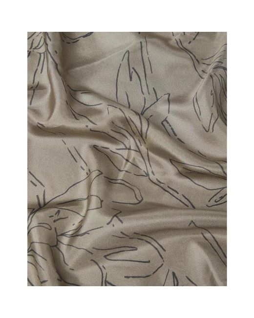Brunello Cucinelli Gray Khaki Silk Floral Neck Wrap