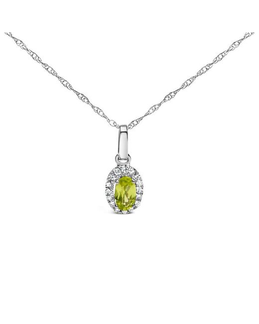 Haus of Brilliance Metallic 10K 5X3Mm Peridot And Diamond Accent Halo Oval Shape Pendant Necklace