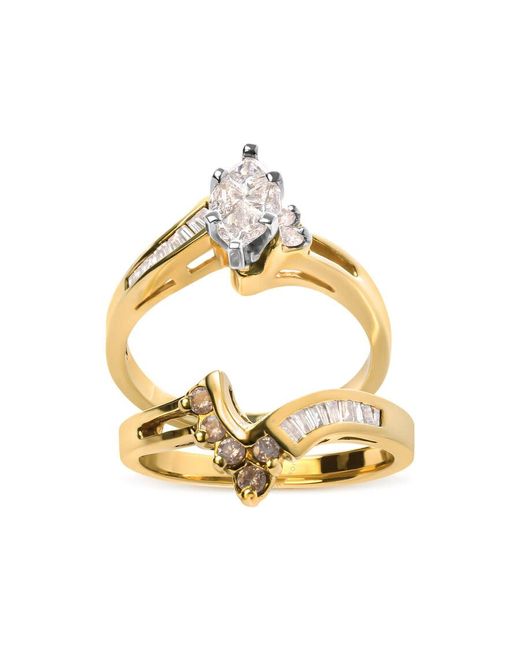 Haus of Brilliance Metallic 14k Two Tone 3/4 Cttw Diamond Engagement Ring Set