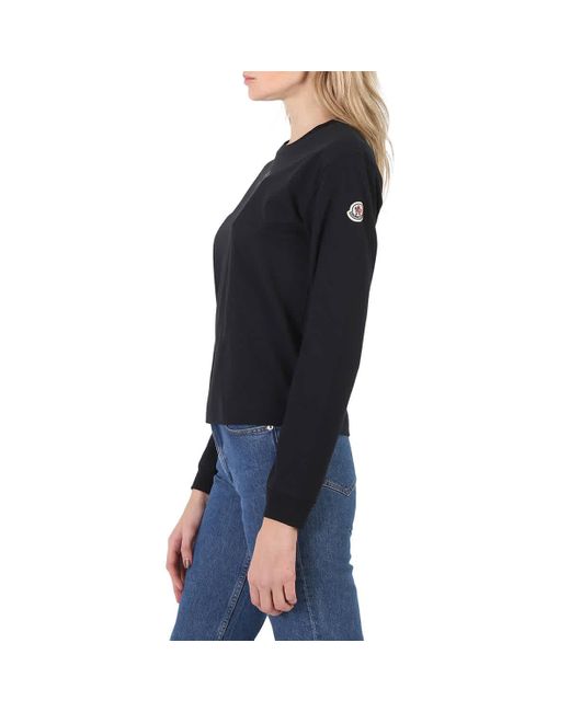 Moncler Black Long Sleeve Logo Print Jersey T-shirt
