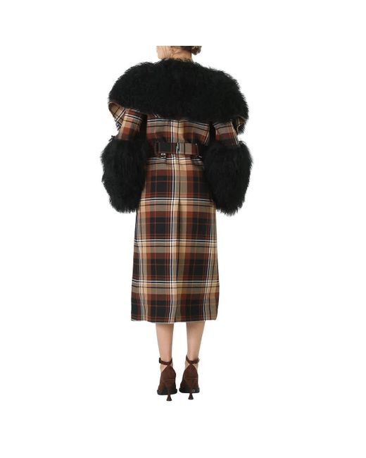 Burberry Black Shearling Trimmed Check Trench Coat