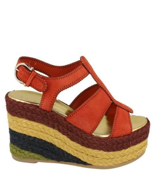 Ferragamo Red Renee Wedge Espadrilles