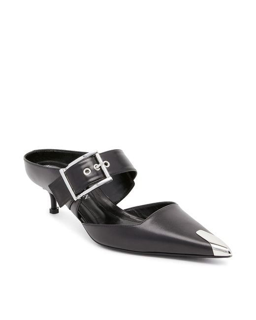 McQueen Black Punk Buckle Pointed-Toe Mules, Brand Size 40 (Us