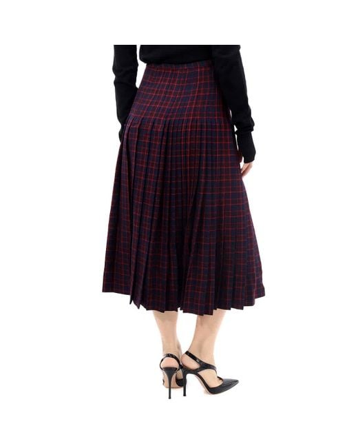 Burberry Purple Arroux Check Print Pleated Wool Skirt