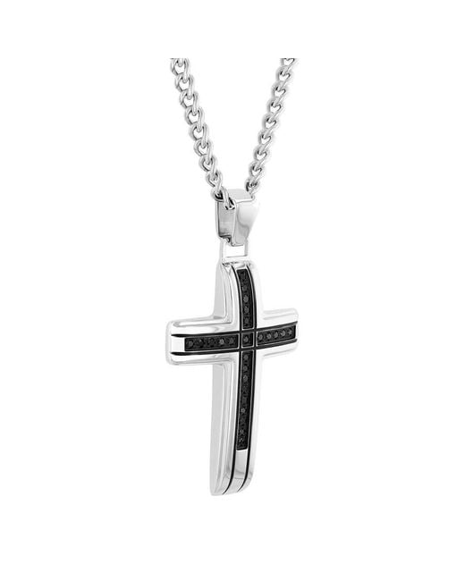 Robert Alton Metallic 1/4Ctw Diamond Stainless Steel With Finish Cross Pendant for men