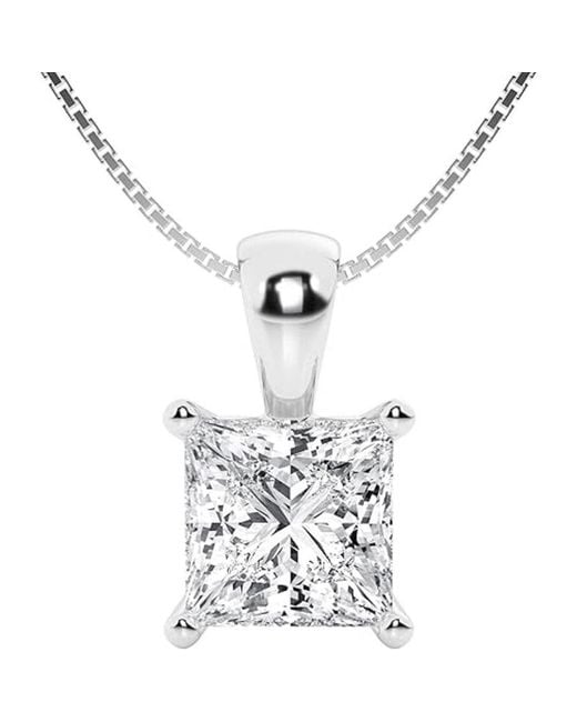 Brilliant Diamond White 3 Carat Princess Lab Grown Diamond Solitaire Pendant