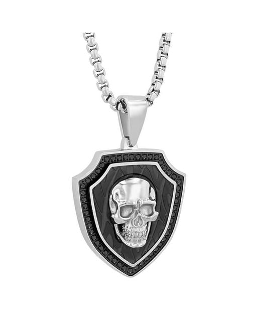 Robert Alton Metallic 1/2Ctw Diamond Stainless Steel With & Finish Skull Pendant for men