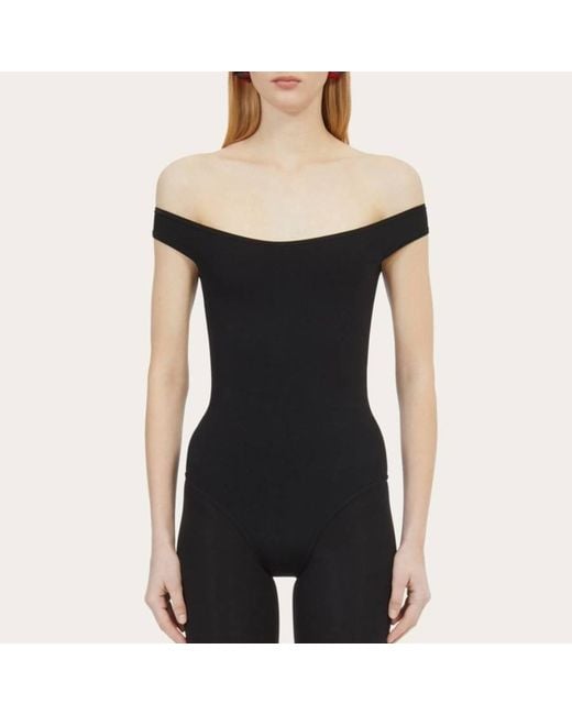 Ferragamo Black Low Cut Round-Neck Bodysuit