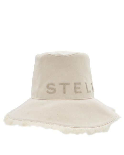 Stella McCartney White Logo Embroidered Cotton Bucket Hat