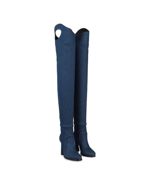 Burberry Blue Shoreditch Porthole Detail Over-the-knee Boots