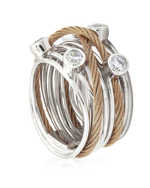 Charriol Metallic Tango White Cz Stones Steel Rose Pvd Cable Ring