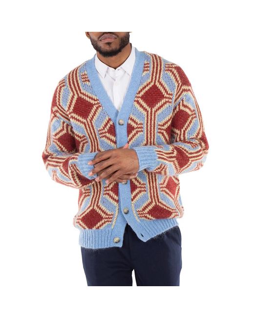 Drole de Monsieur Red Dark Mohair Geometrique Le Cardigan for men