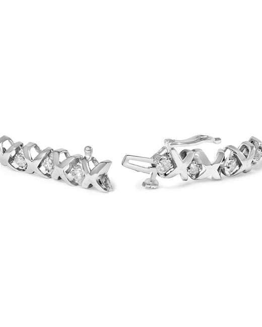 Haus of Brilliance Metallic 10K 1 1/2 Cttw Diamond Alternating Diamond And X-Link 7.5" Tennis Bracelet (H-I Color, I2-I3 Clarity)