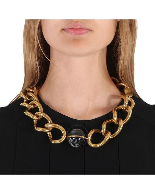 Burberry Metallic Vintage Dark Brass Heart And Marbled Resin Charm Chain Necklace
