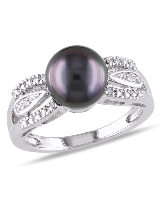 Amour Metallic 5 Mm Tahitian Pearl And Diamond Split Shank Ring