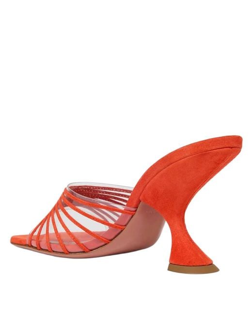 AMINA MUADDI Red Mookie Suede Pvc Comma-Heel Mules, Brand Size 36 Us