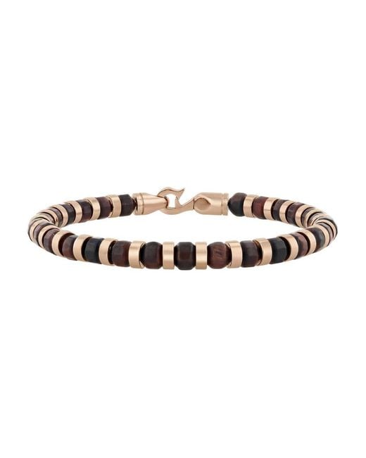 Robert Alton Brown Stainless Steel With Rose Finish Tigers Eye Bead Bracelet for men