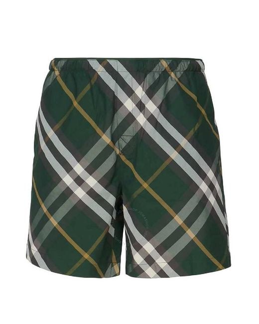 Burberry Green Checkered Twill Swim Shorts for men