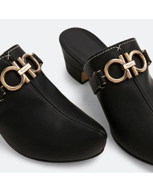 Ferragamo Black Phobos Leather Gancini Mules