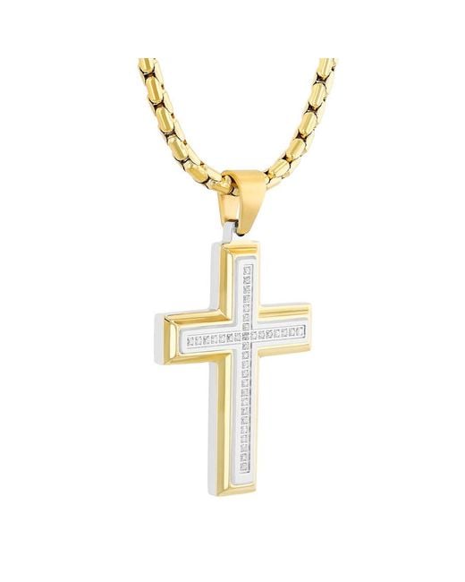 Robert Alton Metallic 1/5Ctw Diamond Stainless Steel With Finish Cross Pendant for men