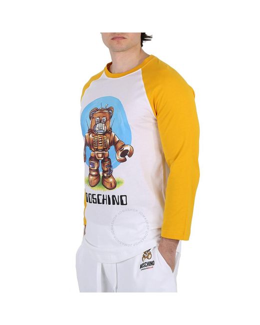 Moschino Blue Long-sleeved Robot Print T-shirt for men