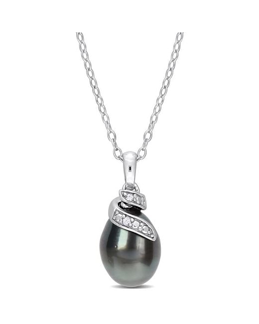 Amour Metallic 8-9Mm Tahitian Cultured Pearl And Diamond Accent Swirl Pendant With Chain