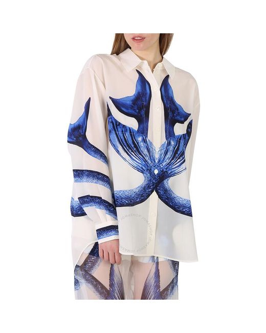 Burberry Blue Mermaid Tail Print Silk Shirt