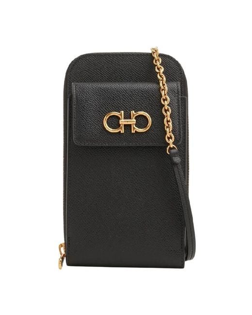 Ferragamo Black Gancini Leather Phone Case