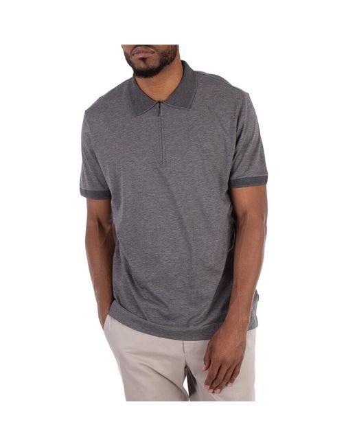 Boss Gray Short-Sleeved Zip-Placket Polo Shirt for men