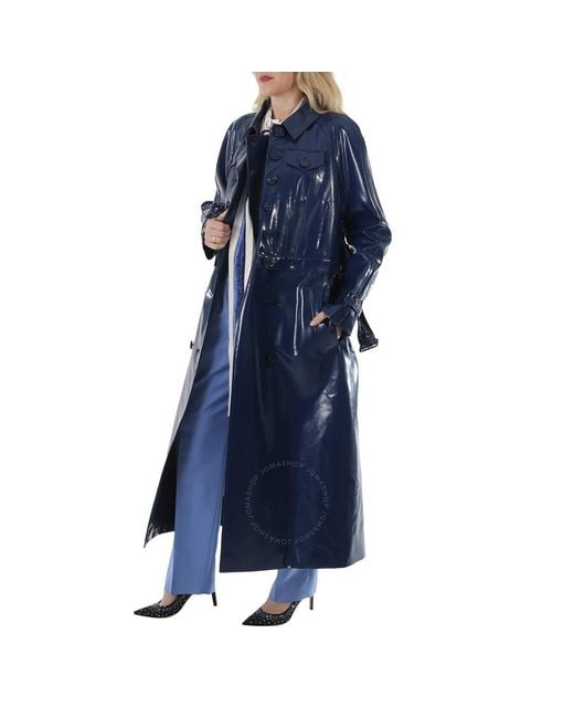 Burberry Blue Ink Jacket Detail Rubberized Cotton Trench Coat