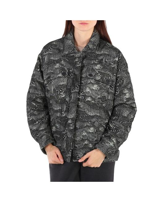 KENZO Gray Lime Tea Cheetah Print Cotton Oversized Jacket, Brand Size 36 (Us Size 2)