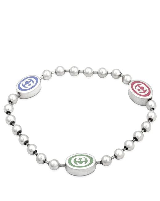 Gucci Metallic Sterling And Enamel Boule Chain Interlocking G Bracelet