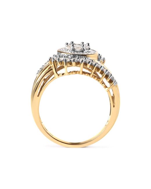 Haus of Brilliance Metallic 10K 1 Cttw Round And Baguette Cut Diamond Cluster Swirl Band Ring (H-I Color, I1-I2 Clarity)