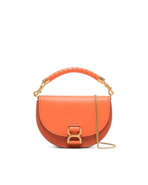 Chloé Orange Marcie Chain Flap Leaather Tote Bag
