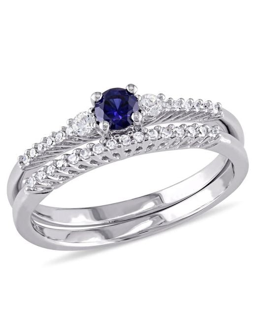 Amour Blue 1/10 Ct Tw Diamond, Created And Created Sapphire Bridal Set