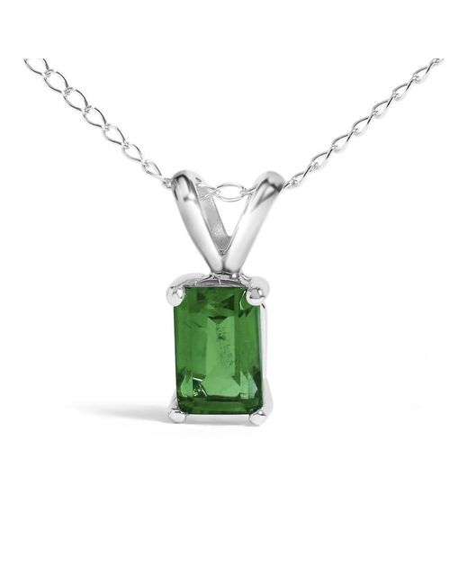 Haus of Brilliance Metallic 14K 6X4Mm Emerald Cut Emerald Solitaire Pendant Necklace