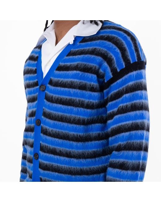 Marni Blue Striped V-Neck Cardigan for men