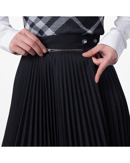 Burberry Black Pleated Wool-Blend Twill Midi Skirt, Brand Size 4 Us