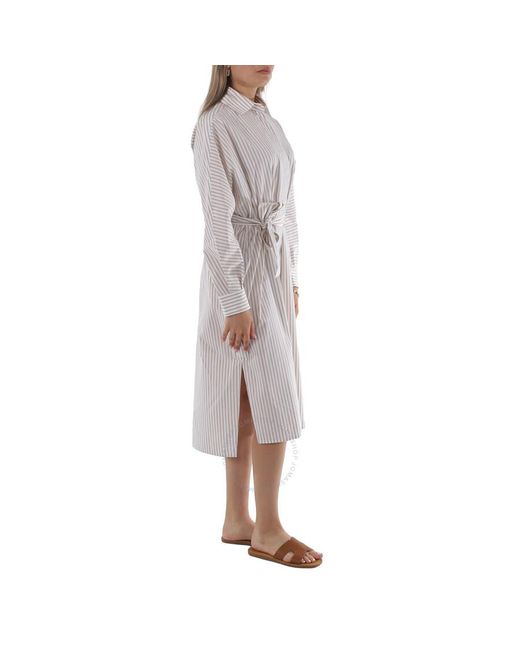 Max Mara White Pedina Striped Cotton Belted Shirt Dress