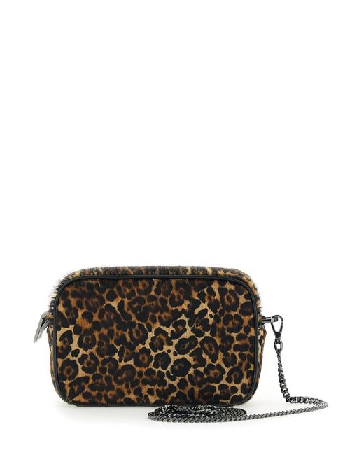 Golden Goose Deluxe Brand Gray Crossbody Bag With Star Patch On The Front And Fur Texture