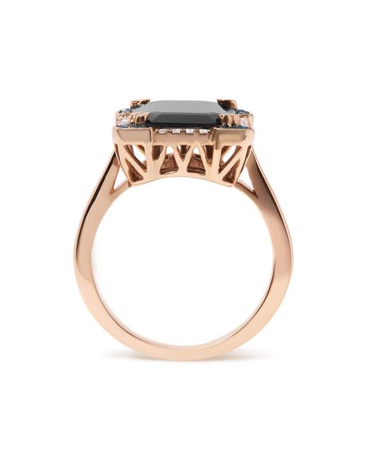 Haus of Brilliance Black 14K Rose Emerald-Cut Onyx & 1/5 Cttw And Diamond Halo Cocktail Ring