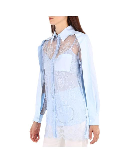 Burberry Blue Pale Lace Panel Oversized Shirt