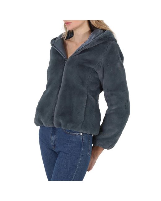 Save The Duck Blue Laila Faux Fur Reversible Hooded Jacket